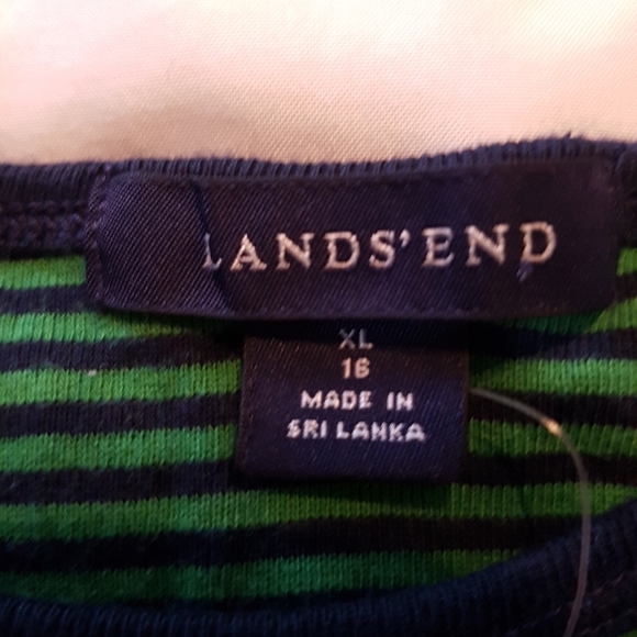 Lands' End boys size 16 long sleeve bkue & green striped shirt, New - Picture 3 of 4